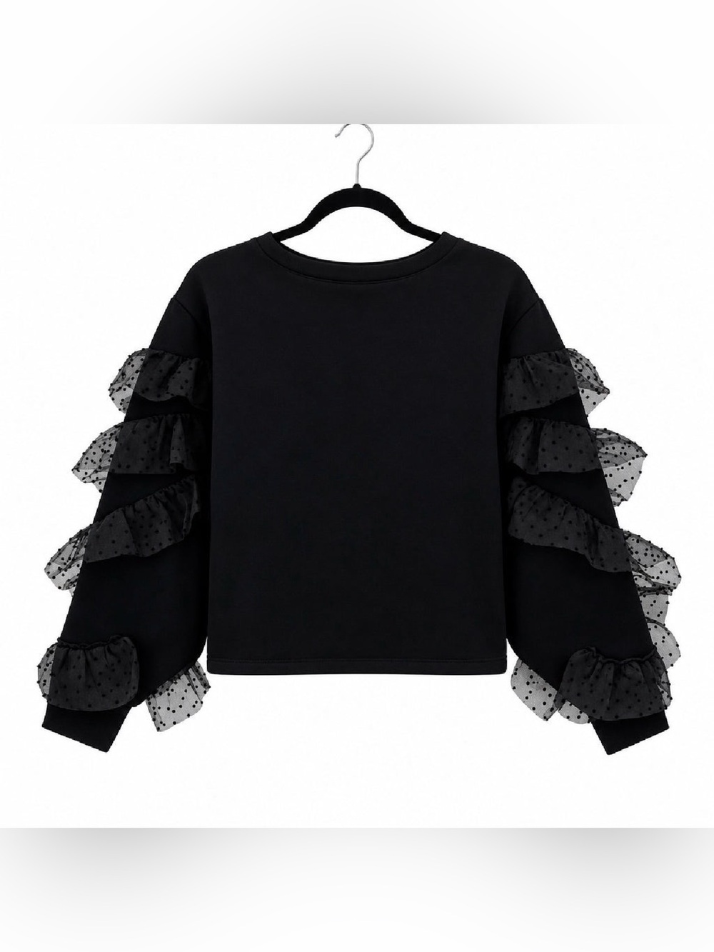 (#103) ZARA Dotted Mesh Ruffled Sweatshirt - Picture 3 of 3
